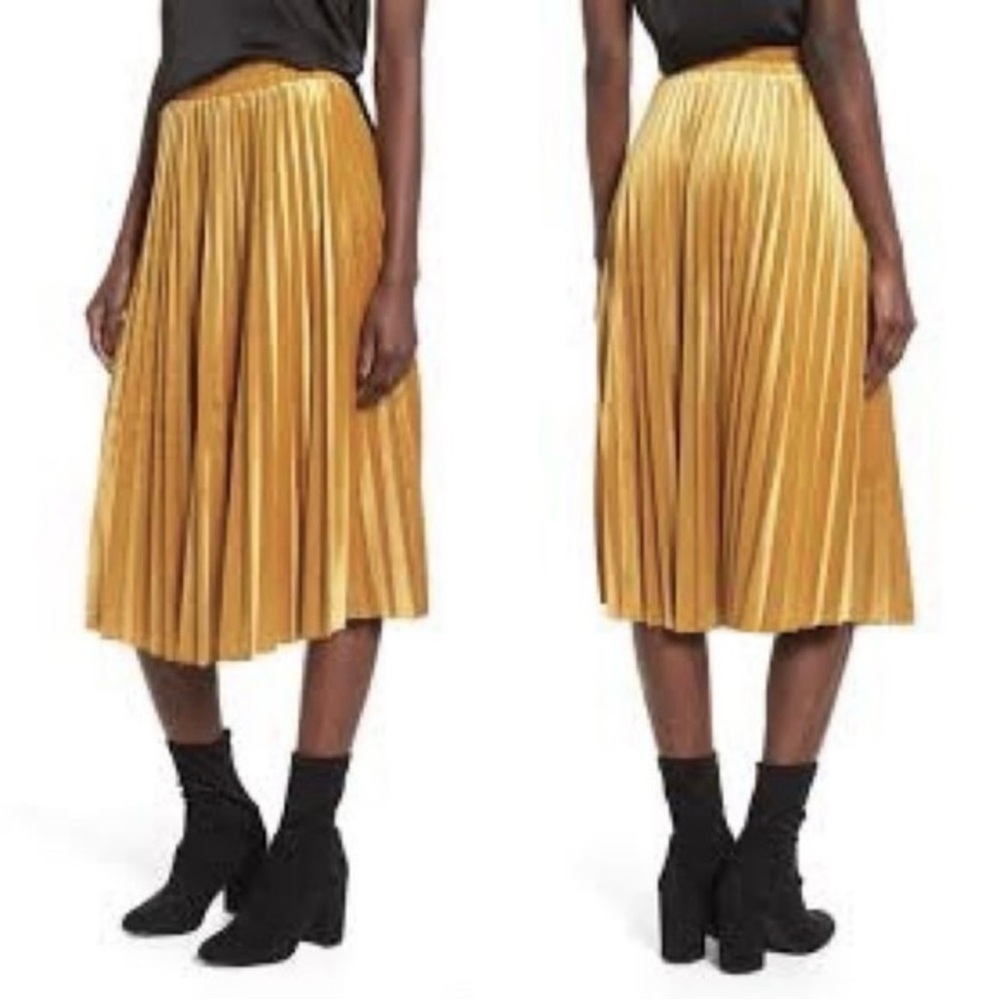 Chelsea28 Marigold Velvet Midi Skirt Pleated A-Line Boho Women’s L